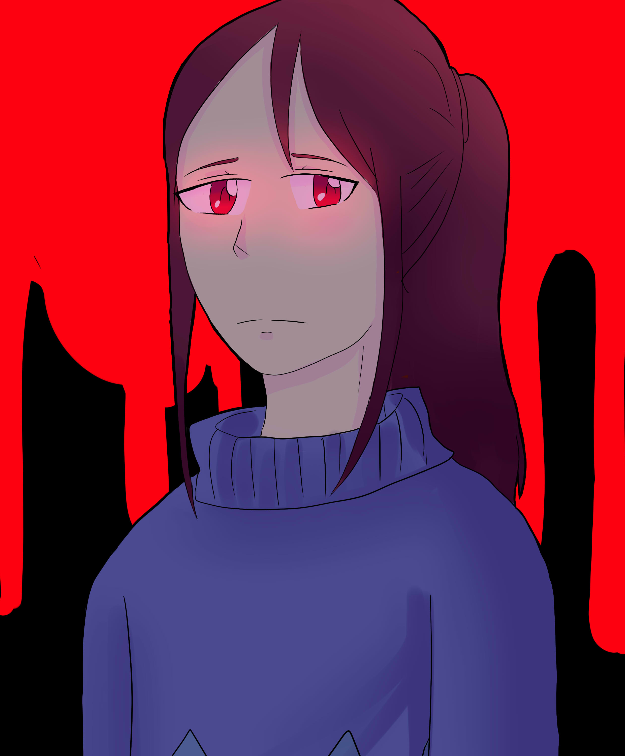 webtoon red background closed eyes